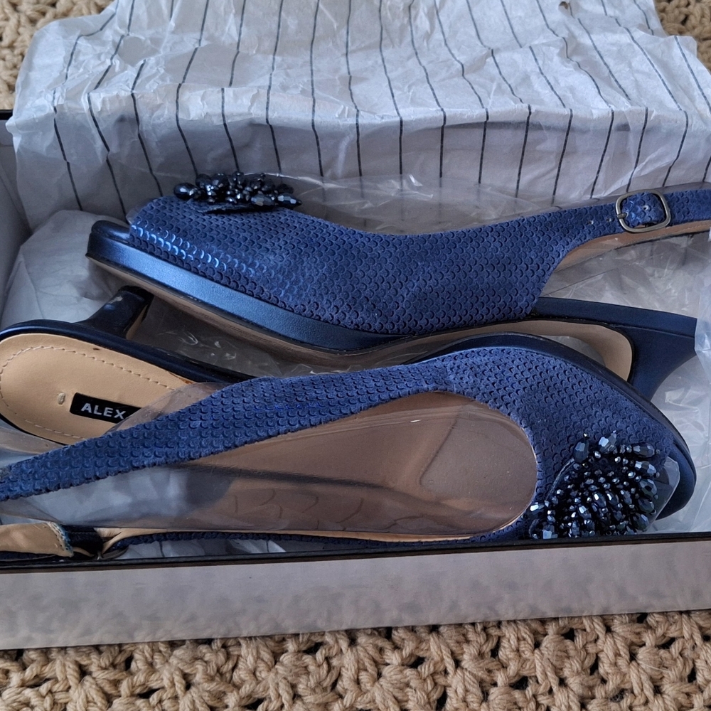 Alex Marie Blue Heels with Sparkly Embellishments. Details of heel damage in Pic